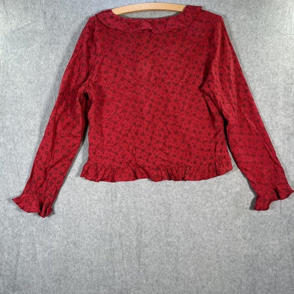 Gordon James Blouse Womens Large Red paisley All Over print crop Ruffle Cardigan - Picture 7 of 8